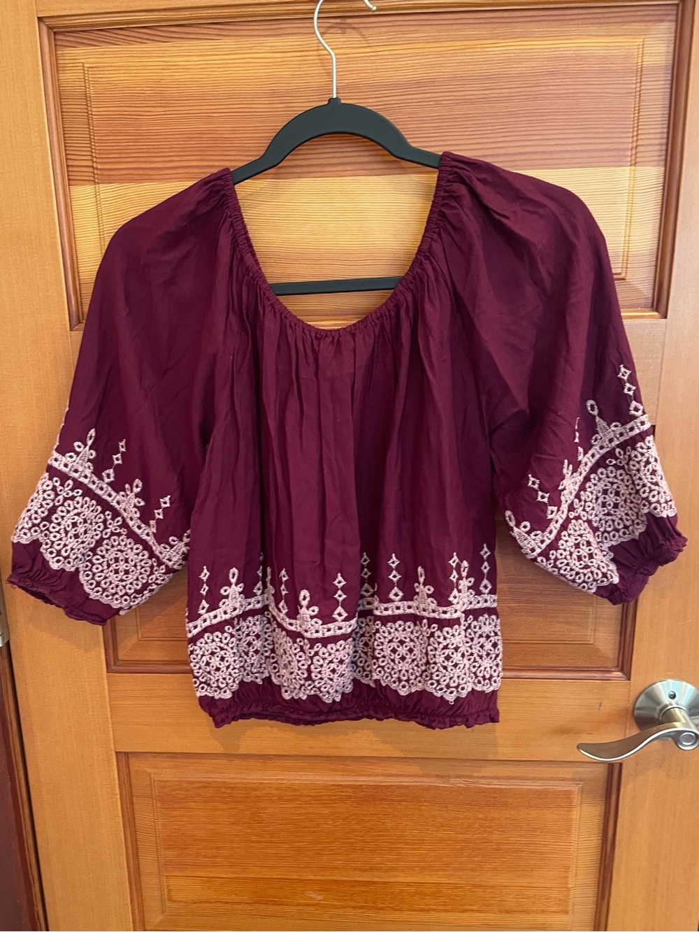 JAPNA Embroidered Maroon Boho Peasant Blouse - EUC - Medium